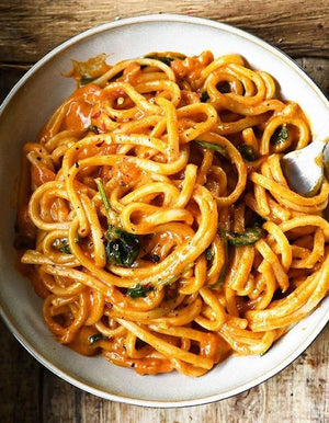 Cold Curry Udon Noodles with Roasted Heirloom Tomatoes