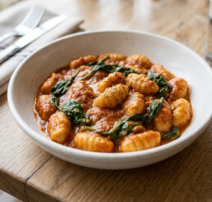 Spicy Tomato Soup with Gnocchi and Spinach