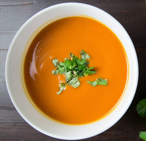 Healthy Creamy Heirloom Tomato Soup (with spinach and Greek yogurt)