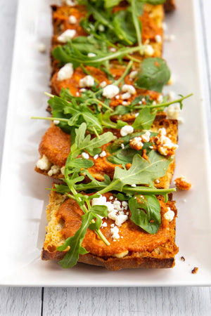 Goat Cheese and Romesco Crostini-Tomato Bliss