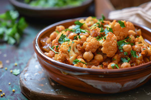 Roasted Cauliflower and Chickpeas with Heirloom Tomatoes